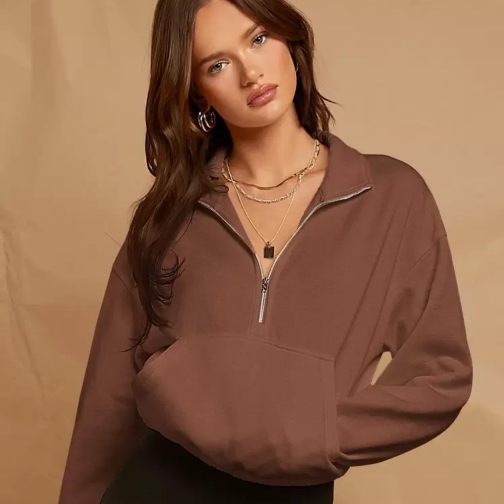 SHEIN EZwear Drop Shoulder Zip Half Placket Sweatshirt